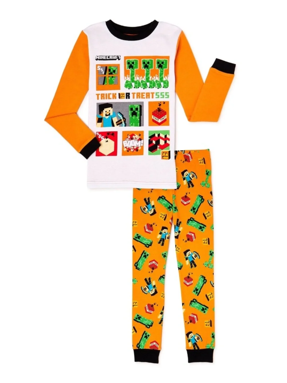 New Boys Minecraft Halloween Trick Treat Steve Creeper 2 Piece Pajama Set Size 4